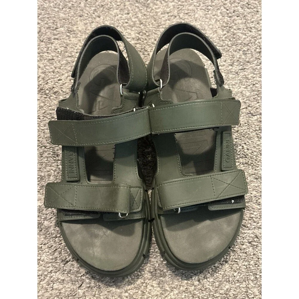 GANNI Recycled Rubber‎ Sandals in Khaki Green Size 40 US 10